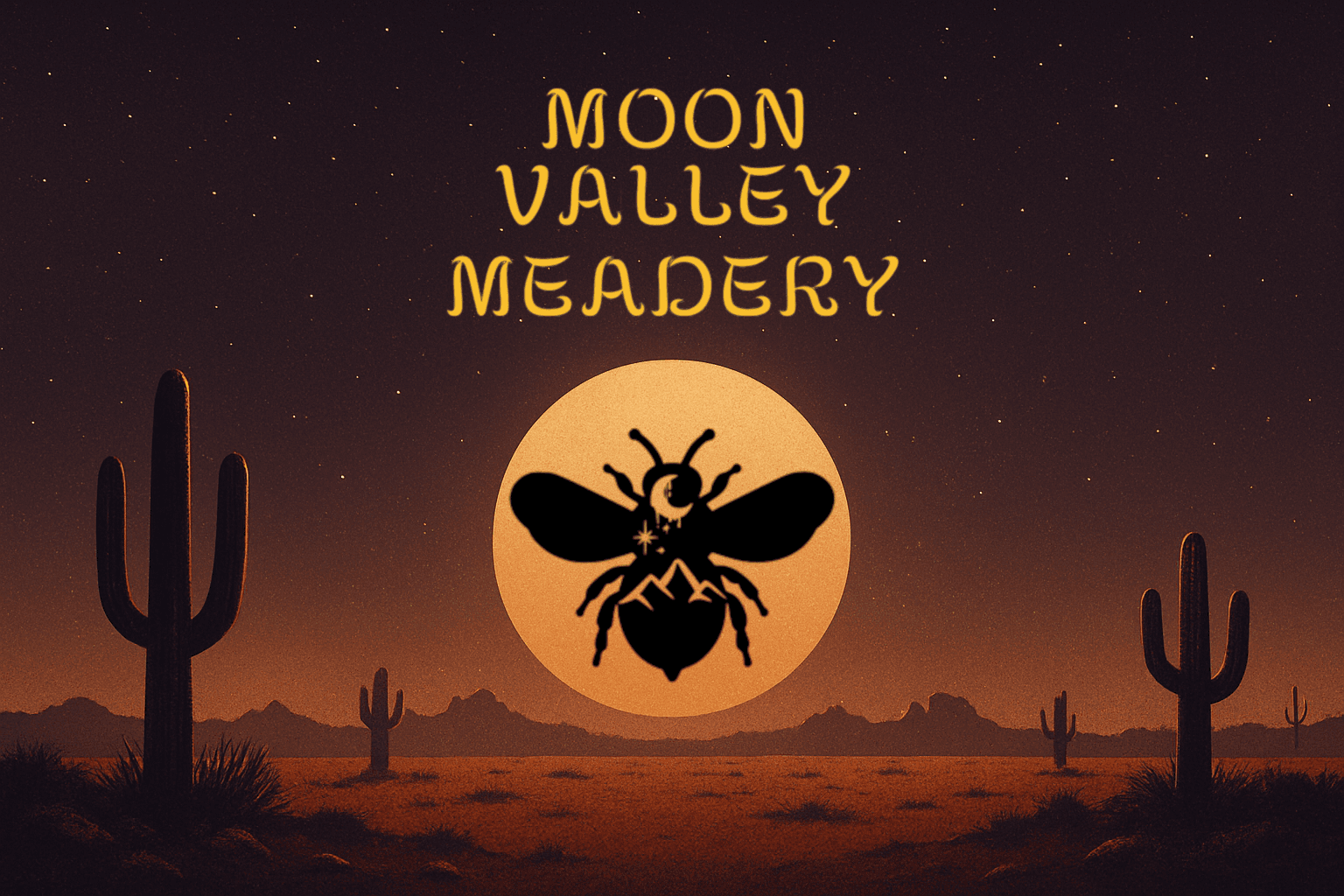 Moon Valley Meadery log over mountains and bee moon